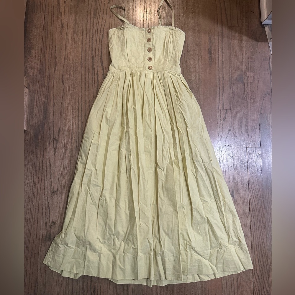 Free People Lilah Pleated Dress-Size XS-Light Green/Yellow